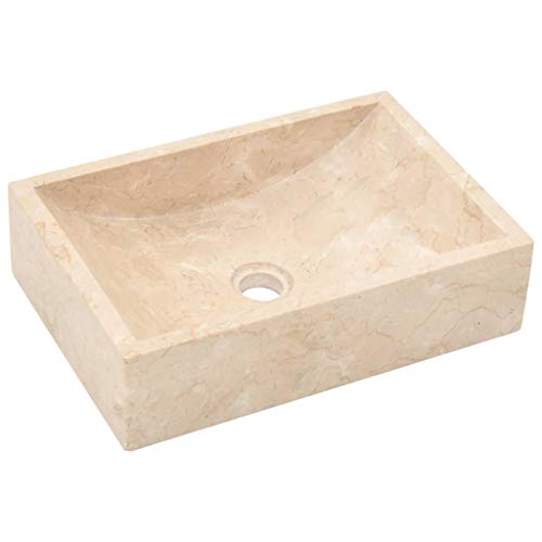 vidaXL Lavabo Sanitario Baño Servicio Casa Fregadero Piezas de Fontanería Bricolaje Instalación Decoración Aseos Grifería 45x30x12 cm Mármol Crema Piedra Natural