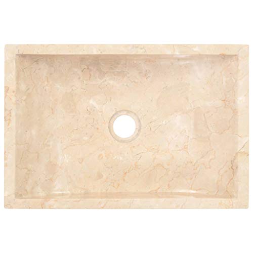 vidaXL Lavabo Sanitario Baño Servicio Casa Fregadero Piezas de Fontanería Bricolaje Instalación Decoración Aseos Grifería 45x30x12 cm Mármol Crema Piedra Natural