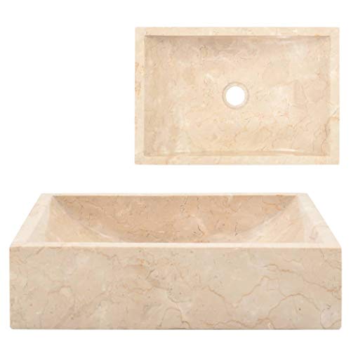 vidaXL Lavabo Sanitario Baño Servicio Casa Fregadero Piezas de Fontanería Bricolaje Instalación Decoración Aseos Grifería 45x30x12 cm Mármol Crema Piedra Natural