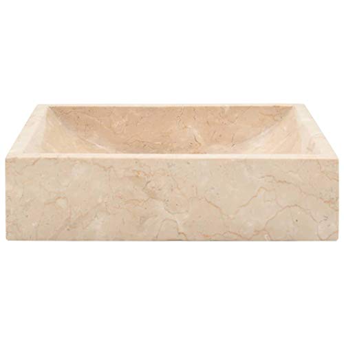 vidaXL Lavabo Sanitario Baño Servicio Casa Fregadero Piezas de Fontanería Bricolaje Instalación Decoración Aseos Grifería 45x30x12 cm Mármol Crema Piedra Natural