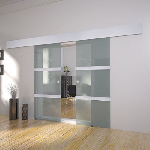 vidaXL Puerta Corredera Deslizante Moderna Salón Doble Cristal Aluminio Blanco