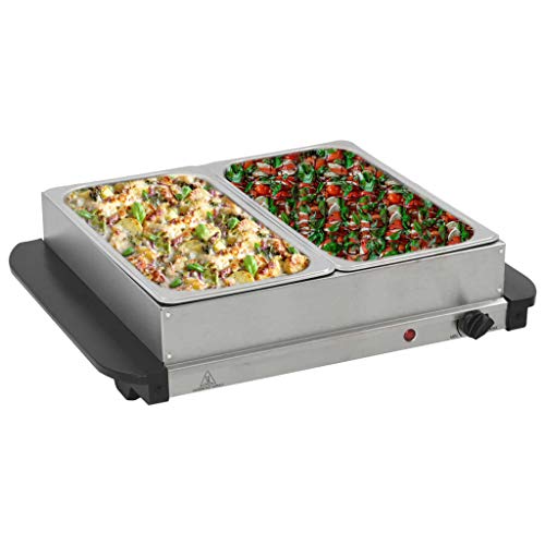 vidaXL Servidor Buffet Caliente Bandejas 2x2,5 L Bufet Calientaplatos Eléctrico Temperatura Ajustable Bufé Calienta Platos Comida Termostato Acero