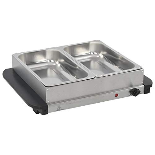 vidaXL Servidor Buffet Caliente Bandejas 2x2,5 L Bufet Calientaplatos Eléctrico Temperatura Ajustable Bufé Calienta Platos Comida Termostato Acero