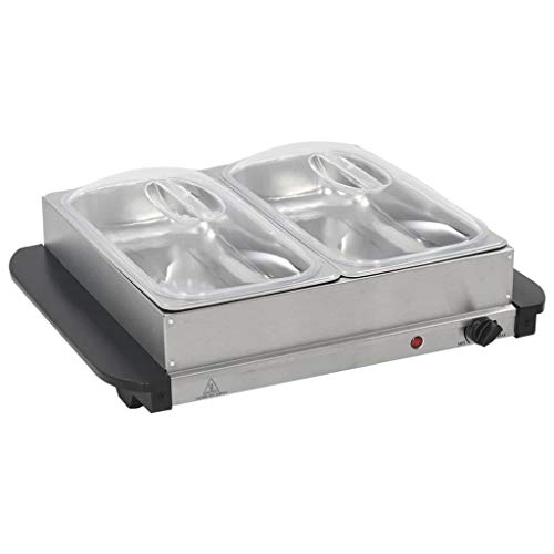 vidaXL Servidor Buffet Caliente Bandejas 2x2,5 L Bufet Calientaplatos Eléctrico Temperatura Ajustable Bufé Calienta Platos Comida Termostato Acero