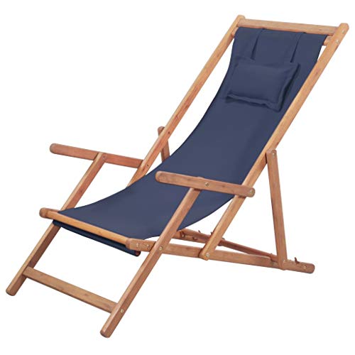 vidaXL Silla Playa Plegable Tela Azul Asiento Piscina Patio Terraza Exterior