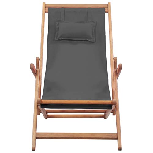 vidaXL Silla Playa Plegable Tela Gris Asiento Piscina Patio Terraza Exterior