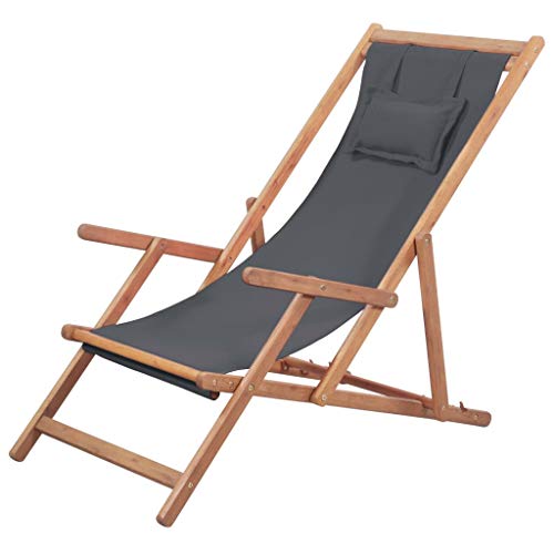 vidaXL Silla Playa Plegable Tela Gris Asiento Piscina Patio Terraza Exterior