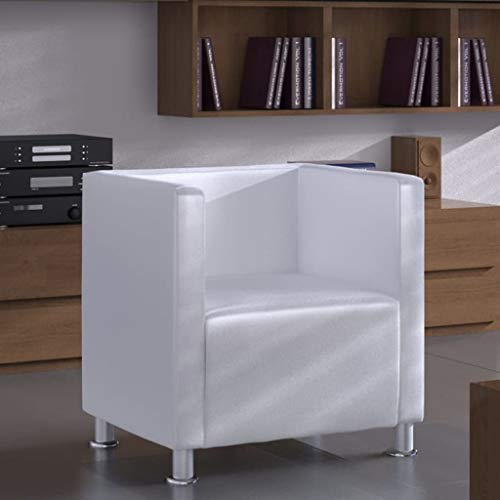 vidaXL Sillón Moderno Diseño de Cubo de Cuero Artificial Blanco Asiento Salón