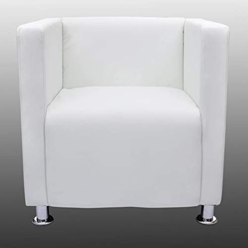 vidaXL Sillón Moderno Diseño de Cubo de Cuero Artificial Blanco Asiento Salón