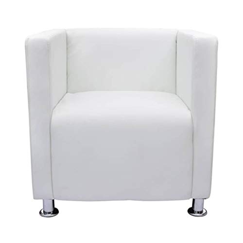 vidaXL Sillón Moderno Diseño de Cubo de Cuero Artificial Blanco Asiento Salón