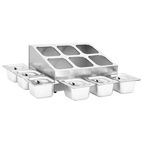 vidaXL Soporte Bandeja Gastronorm con 6 Bandejas 1/6 Contenedores de Alimentos Barra Recipiente para Ensaladas Hostelería Acero Inoxidable