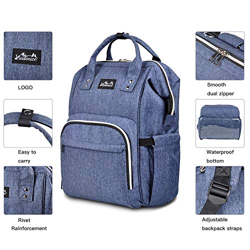 Viedouce Mochilas para Pañales Biberones, Bolso del Bebé Mamá,Impermeable con Estilo Oxford Bolso Pañal de Gran Capacidad, con Portátil Cambiador y 2 Piezas Ganchos Carrito Bebé (Color-Azul)