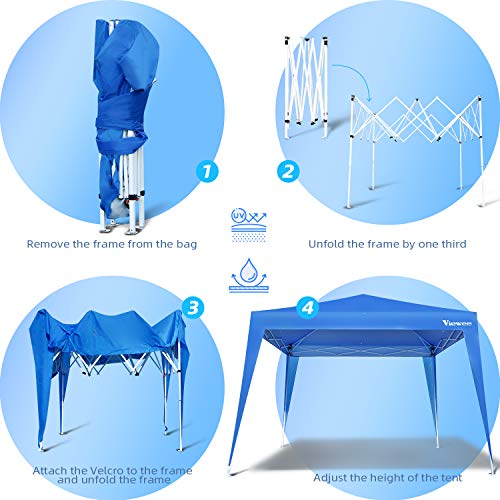 Viewee Carpa Plegable 3x3 Impermeable, Cenador Plegable, 3 Regulables en Altura, 2 Paredes Laterales con Ventanas, Protector Solar UV50 +, Utilizado para Jardín, Playa, Fiesta, etc