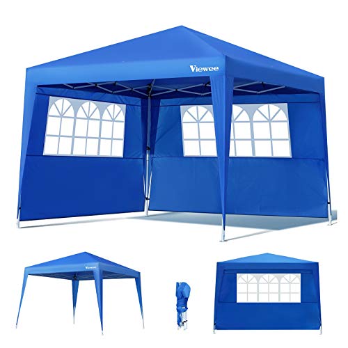 Viewee Carpa Plegable 3x3 Impermeable, Cenador Plegable, 3 Regulables en Altura, 2 Paredes Laterales con Ventanas, Protector Solar UV50 +, Utilizado para Jardín, Playa, Fiesta, etc