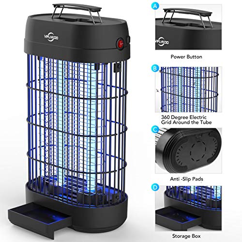 Viflykoo Lámpara Antimosquitos Electrico,Lámpara Anti Mosquitos Destructora de Insectos eléctrica 18W Sin químicos tóxicos,Trampas para Insectos Matamoscas Area efectiva 80㎡ Interior y Jardin