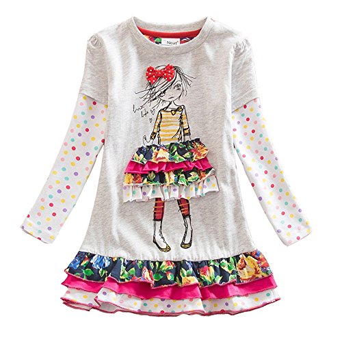 VIKITA Vestido Dibujos Floral Manga Larga Algodón Casual Niñas LH3660 5T