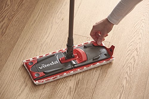 Vileda - Sistema de Limpieza para Todo Tipo de Suelos, con Cubo, escurridor y Soporte, Incluye un paño de Microfibra - Color Negro/Rojo