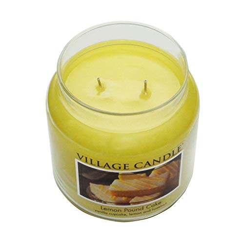 Village Candle Vela Pequeña con Aroma Bizcocho de Limón, Cristal, Amarillo, 10.2x10.1x10.6 cm