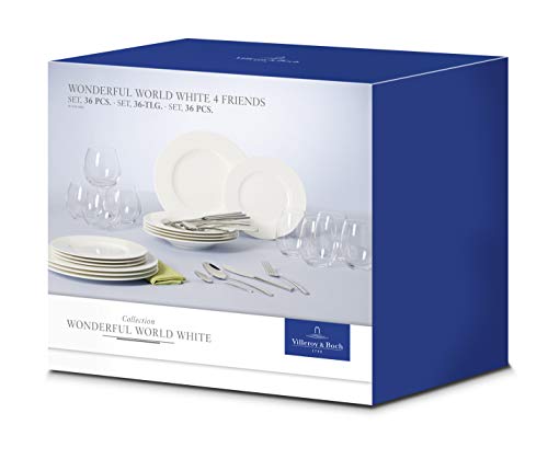 Villeroy & Boch 10-1155-9032 Set de Mesa de 36 Piezas para 4 Personas, Porcelana, Blanco, 37 x 26.5 x 39 cm