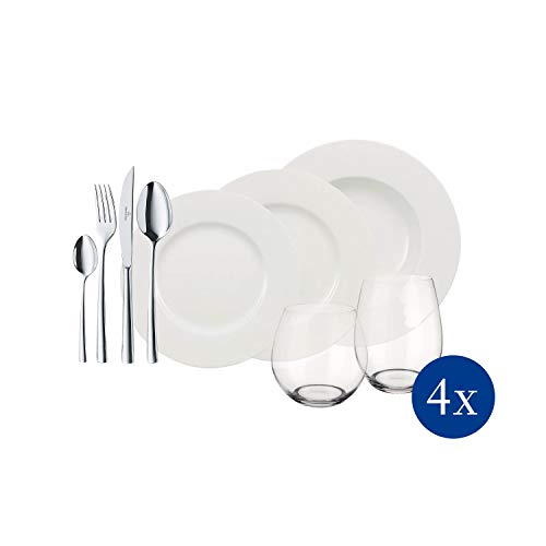 Villeroy & Boch 10-1155-9032 Set de Mesa de 36 Piezas para 4 Personas, Porcelana, Blanco, 37 x 26.5 x 39 cm