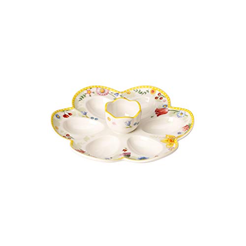 Villeroy & Boch Spring Awakening Plato para Huevos, Porcelana, Blanco/Colorido,Multicolor, Plato de Huevos, 20 cm