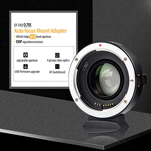 VILTROX EF-FX2 - Adaptador de objetivo reductor de enfoque automático para Canon EF Mount Lens to Fujifilm X-Mount Mirrorless Cameras X-T3/X-T100/X-PRO2/X-E3/X-A20/X-A10