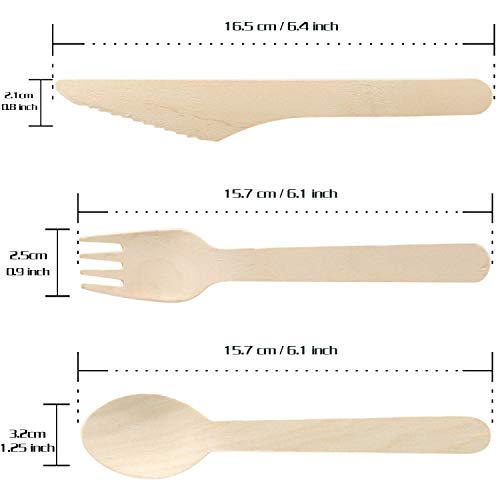 VIMOV 300 Piezas Cubertería desechable de Madera, ecológica, Biodegradable, para Fiesta, Camping, picnics, Barbacoa, Evento (100 Tenedores, 100 Cuchillos, 100 cucharas)