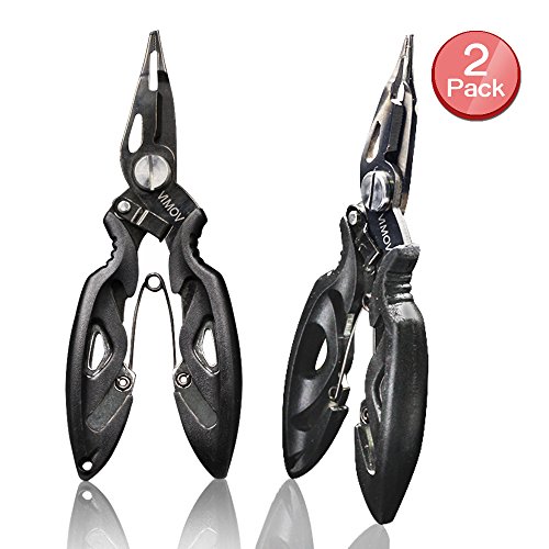 VIMOV Alicates de Pesca (2 Pack), Acero Inoxidable Titanio Herramienta Multiple (Quitar Gancho, Cortador Trenza Línea) para la Pesca de Agua Salada, Kayak y Canotaje