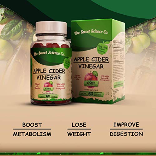 Vinagre de Sidra de Manzana - 60 Gomitas de Apple Cider Vinegar para Perdida de Peso, Quemagrasas Natural para Adelgazar Vitaminas Gummies para Piel, Huesos y Cabello Saludables -Sin Gluten