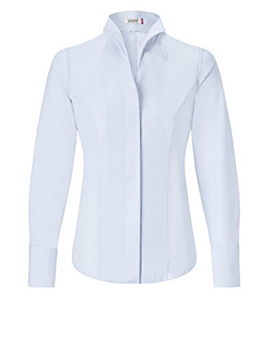 Vincenzo Boretti Camisa de Mujer, Corte Ligeramente más angosto, 100% algodón, Manga-Larga, Cuello cáliz, Lisa, fácil de Planchar, Elegante y clásica Azul Hielo 34