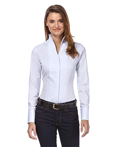 Vincenzo Boretti Camisa de Mujer, Corte Ligeramente más angosto, 100% algodón, Manga-Larga, Cuello cáliz, Lisa, fácil de Planchar, Elegante y clásica Azul Hielo 34