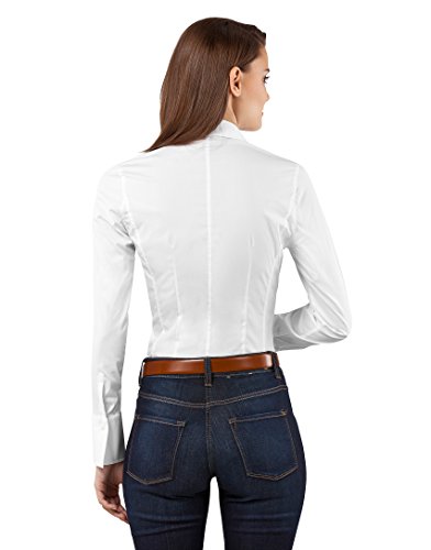 Vincenzo Boretti Camisa de Mujer Elegante y clásica, Ajustada Entallado (Slim-fit), Mezcla de algodón, Ligeramente elástica, Manga-Larga, Cuello Kent, Lisa - fácil de Planchar Blanco 42