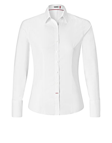 Vincenzo Boretti Camisa de Mujer Elegante y clásica, Ajustada Entallado (Slim-fit), Mezcla de algodón, Ligeramente elástica, Manga-Larga, Cuello Kent, Lisa - fácil de Planchar Blanco 42