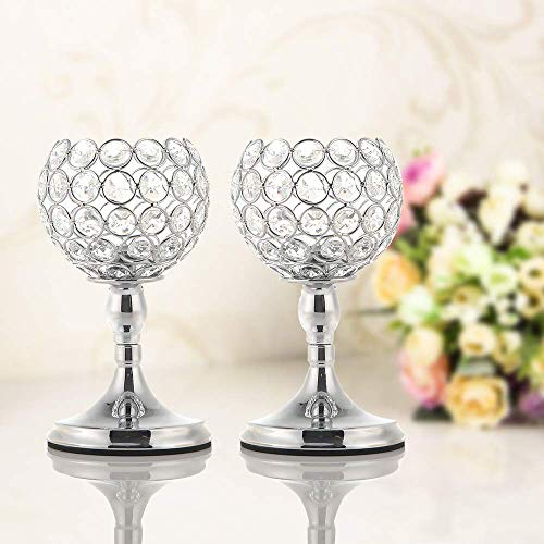 VINCIGANT Conjuntos de Candelabros de Portavelas semiesférico Plata con Forma de Cuenco de Cristal para Centros de Decoración de Comedor, Regalos de Decoración para el Hogar Juego de 2