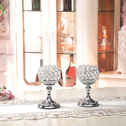 VINCIGANT Conjuntos de Candelabros de Portavelas semiesférico Plata con Forma de Cuenco de Cristal para Centros de Decoración de Comedor, Regalos de Decoración para el Hogar Juego de 2