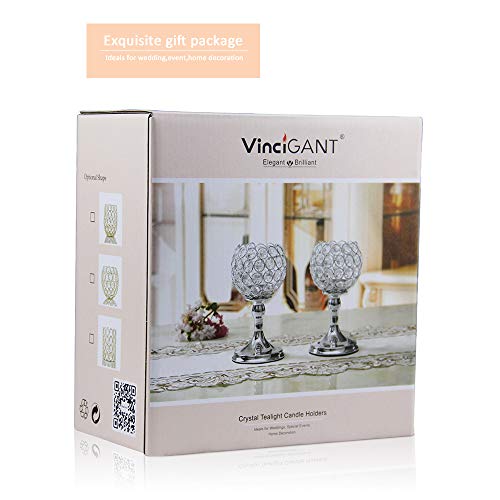 VINCIGANT Conjuntos de Candelabros de Portavelas semiesférico Plata con Forma de Cuenco de Cristal para Centros de Decoración de Comedor, Regalos de Decoración para el Hogar Juego de 2