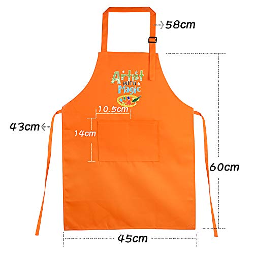 VINFUTUR Delantal y Gorro Cocina Niños Naranja, Delantal+Gorro para Cocinero Infantil Juego de Chef Infantil Mandil para Pintar Manualidad DIY Hornear Fiesta