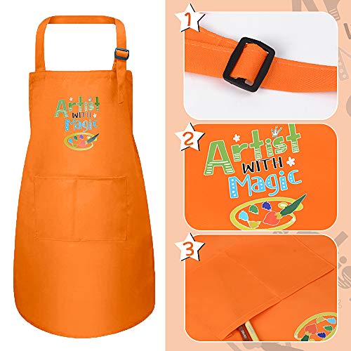 VINFUTUR Delantal y Gorro Cocina Niños Naranja, Delantal+Gorro para Cocinero Infantil Juego de Chef Infantil Mandil para Pintar Manualidad DIY Hornear Fiesta