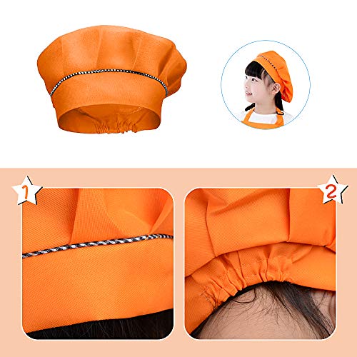 VINFUTUR Delantal y Gorro Cocina Niños Naranja, Delantal+Gorro para Cocinero Infantil Juego de Chef Infantil Mandil para Pintar Manualidad DIY Hornear Fiesta