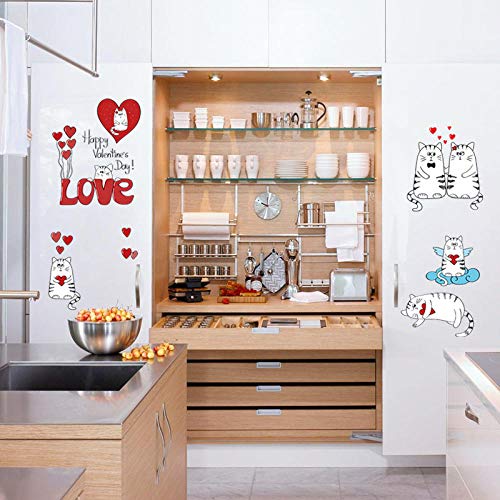 Vinilos Decorativos Y Murales Gatos Del Amor Con Corazón Pegatinas Armario Puerta Mesita De Noche Refrigerador Cocina Decorativos Adhesivos De Pared