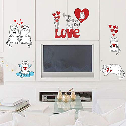 Vinilos Decorativos Y Murales Gatos Del Amor Con Corazón Pegatinas Armario Puerta Mesita De Noche Refrigerador Cocina Decorativos Adhesivos De Pared