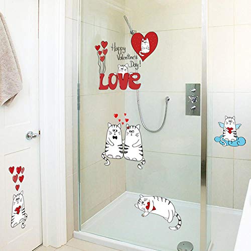 Vinilos Decorativos Y Murales Gatos Del Amor Con Corazón Pegatinas Armario Puerta Mesita De Noche Refrigerador Cocina Decorativos Adhesivos De Pared