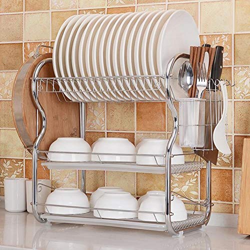 Vinky 3-Tier Escurreplatos de Acero Inoxidable, Soportes para Platos, Escurridor para Platos y Cubiertos, Utensilio de Cocina, 55 * 25 * 45cm