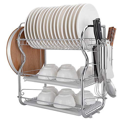 Vinky 3-Tier Escurreplatos de Acero Inoxidable, Soportes para Platos, Escurridor para Platos y Cubiertos, Utensilio de Cocina, 55 * 25 * 45cm