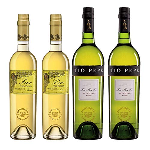 Vinos Fino Una Palma y Tio Pepe - D.O. Jerez - Mezclanza Gonzalez Byass (Pack de 4 botellas)