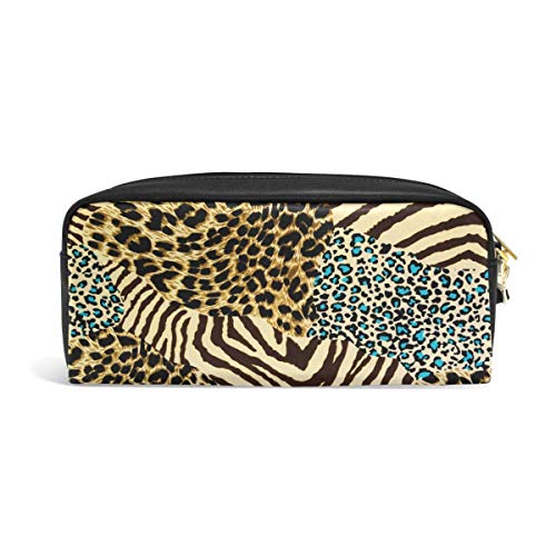 Vintage Bolsa Monedero Animal Zebra Estampado de leopardo Cremallera para Estudiante Chica Niño Niños Bolsa de maquillaje cosmético Estuche de lápices Bolígrafo Bolso estacionario