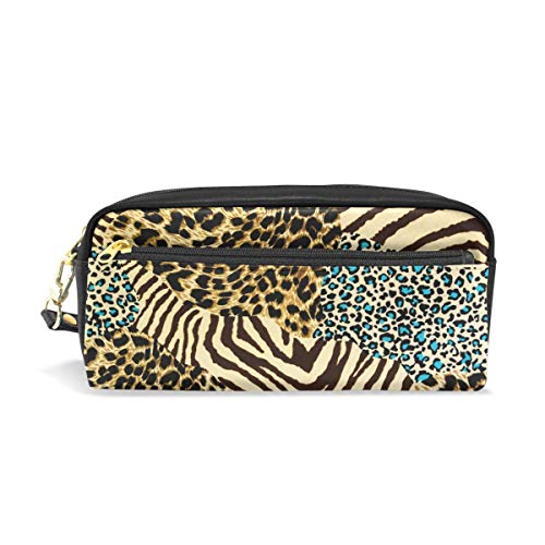 Vintage Bolsa Monedero Animal Zebra Estampado de leopardo Cremallera para Estudiante Chica Niño Niños Bolsa de maquillaje cosmético Estuche de lápices Bolígrafo Bolso estacionario