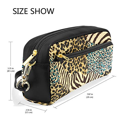 Vintage Bolsa Monedero Animal Zebra Estampado de leopardo Cremallera para Estudiante Chica Niño Niños Bolsa de maquillaje cosmético Estuche de lápices Bolígrafo Bolso estacionario