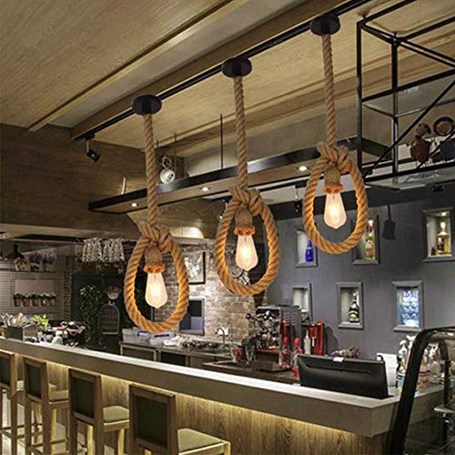 Vintage Cuerda de cáñamo gruesa AC 110-240V luces colgantes para el restaurante del dormitorio Cafe Bar Decoración de estilo rural (E27 luz cabeza individual, 2M)
