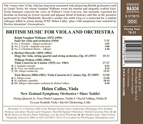 Viola and Orchestra Music (Britain) - Vaughan Williams, R. / Howells, H. / Walton, W. / Bowen, Y. (Callus, New Zealand Symphony, Taddei)